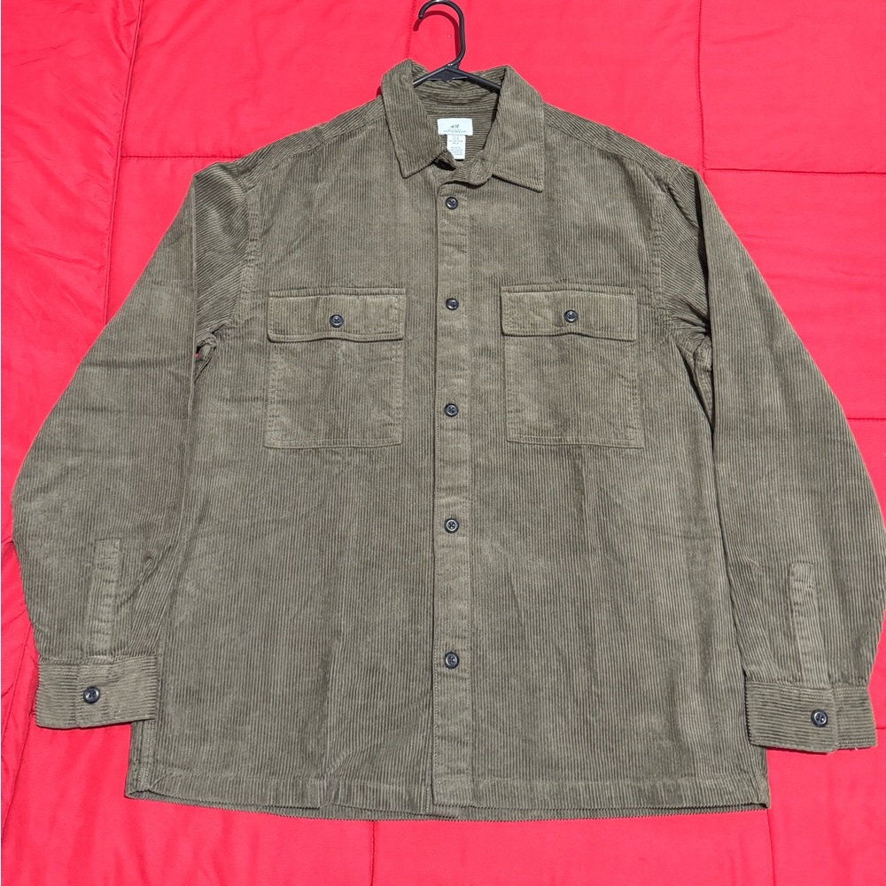 H&M Olive Green Corduroy Button-Down Shirt